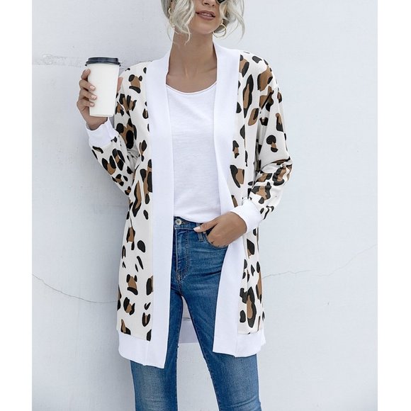 Glam Girl Fashion Sweaters - NWT Brown Leopard Contrast-Trim Open Cardigan, M